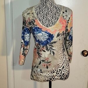 CHICO'S Mixed Media Multicolor Casual Top Blouse Sz 0 Contemporary Relaxed beach